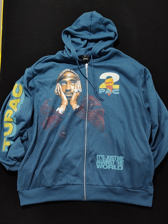 2Pac Other - Tupac Shakur Men's Blue Steel 2PAC Graphic Full-Zip Jacket/Hoodie, Size XXXL